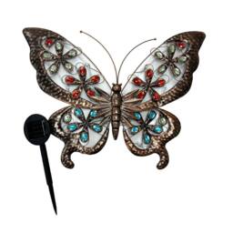Kelvenix Solar Powered Metal Jewelled Butterfly Wall Art in Bronze - Size: 0.6m2