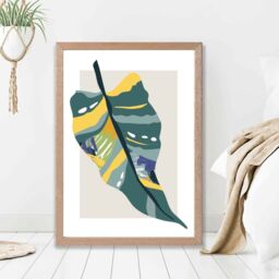 ARTZE Tropical Palm Teal & Green Mid Century Modern Framed Print SIZE: A4 with Oak Frame - Size: A3 - thumbnail 2