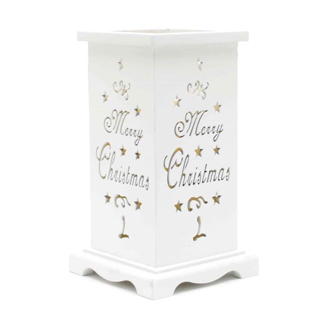 Shatchi LED Candle Flameless Table Top Wooden Holder Engraved Merry Christmas White Battery Operated - image 1