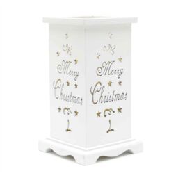 Shatchi LED Candle Flameless Table Top Wooden Holder Engraved Merry Christmas White Battery Operated - thumbnail 1