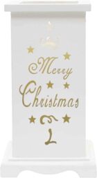 Shatchi LED Candle Flameless Table Top Wooden Holder Engraved Merry Christmas White Battery Operated - thumbnail 4