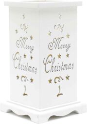 Shatchi LED Candle Flameless Table Top Wooden Holder Engraved Merry Christmas White Battery Operated - thumbnail 2