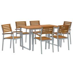 Berkfield Home 7 Piece Garden Dining Set Solid Wood Acacia & Metal in Grey - thumbnail 1