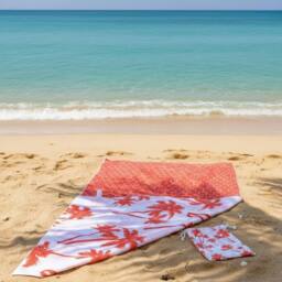 LARANGE Beach Towel Bag Microfiber Waffle Double-Sided 160 X 80 in Coral - thumbnail 3