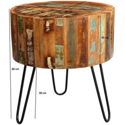 Indian Hub Coastal Drum Side Table - Wood - L45 x W45 x H60 cm - thumbnail 4