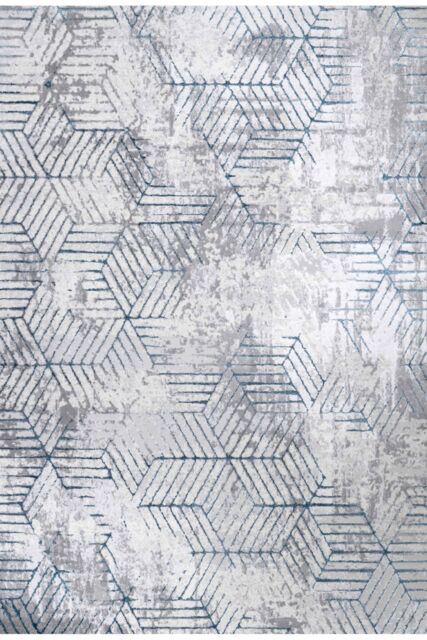 Kukoon Runner Rug Blue Grey Distressed Abstract Geometric Long Hallway Rugs in Baby Blue - Size: 120 cm x 170 cm - image 1