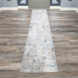 Kukoon Runner Rug Blue Grey Distressed Abstract Geometric Long Hallway Rugs in Baby Blue - Size: 120 cm x 170 cm - thumbnail 6