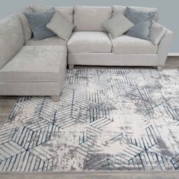 Kukoon Runner Rug Blue Grey Distressed Abstract Geometric Long Hallway Rugs in Baby Blue - Size: 120 cm x 170 cm - thumbnail 2