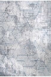 Kukoon Runner Rug Blue Grey Distressed Abstract Geometric Long Hallway Rugs in Baby Blue - Size: 120 cm x 170 cm - thumbnail 1