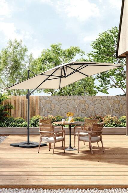 Living and Home Large Square Canopy Rotating Outdoor Cantilever Parasol with Square Base in Beige - image 1