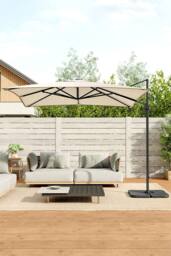 Living and Home Large Square Canopy Rotating Outdoor Cantilever Parasol with Square Base in Beige - thumbnail 2