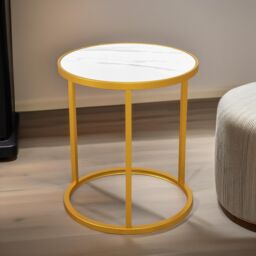 Pirlo Plush 2PC Faux Marble Round Bedside Table Bedroom Furniture in Gold - thumbnail 5