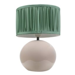 ValueLights Bosco Stone Ceramic Table Lamp with Ruched Pleated Lamp Shade & LED Bulb in Pale Green - thumbnail 2