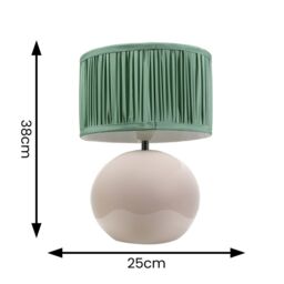 ValueLights Bosco Stone Ceramic Table Lamp with Ruched Pleated Lamp Shade & LED Bulb in Pale Green - thumbnail 4
