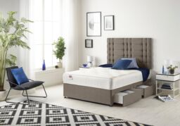 Somnior Bliss Divan Bed with Sprung Memory Foam Mattress & Headboard Tweed Fabric in Brown - Size: Single - thumbnail 2