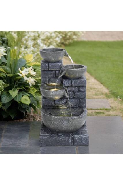 Garden Sanctuary Solar Powered Rustic Water Fountain with LED Lights in Grey - image 1