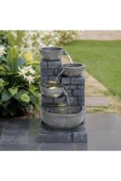 Garden Sanctuary Solar Powered Rustic Water Fountain with LED Lights in Grey - thumbnail 1