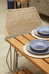 Orsina Sleek Teak Wood Dining Table, Elegant Textured Wooden Table For Outdoor Patio, Modern Kitchen Table in Brown - thumbnail 2
