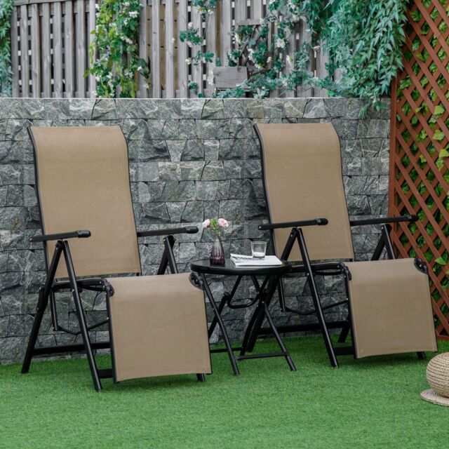 OUTSUNNY Outdoor Sun Recliner Loungers with Adjustable Footrest in Beige