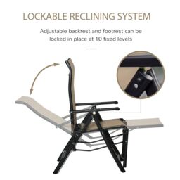 OUTSUNNY Outdoor Sun Recliner Loungers with Adjustable Footrest in Beige - thumbnail 5
