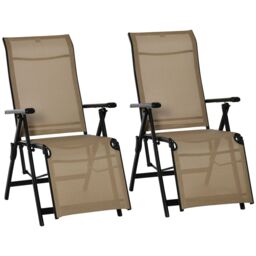 OUTSUNNY Outdoor Sun Recliner Loungers with Adjustable Footrest in Beige - thumbnail 2