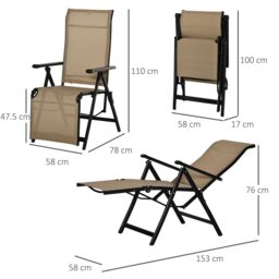 OUTSUNNY Outdoor Sun Recliner Loungers with Adjustable Footrest in Beige - thumbnail 3