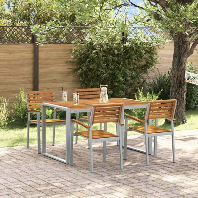 Berkfield Home 5 Piece Garden Dining Set Solid Wood Acacia & Metal in Grey - image 1