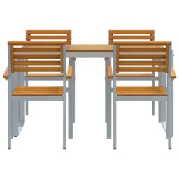 Berkfield Home 5 Piece Garden Dining Set Solid Wood Acacia & Metal in Grey - thumbnail 7