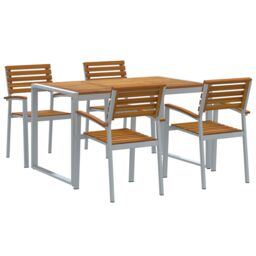 Berkfield Home 5 Piece Garden Dining Set Solid Wood Acacia & Metal in Grey - thumbnail 2