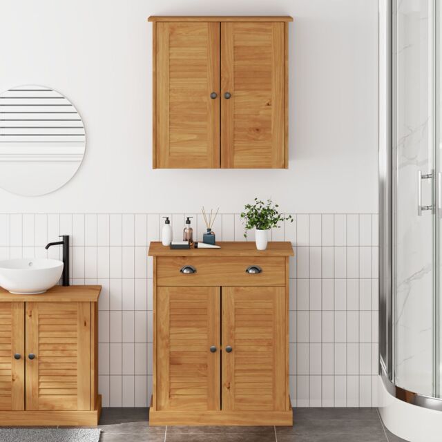 Berkfield Home Bathroom Furniture Set with Drawer with Shelf with Storage with Door 2 pcs Brown Solid wood pine - image 1