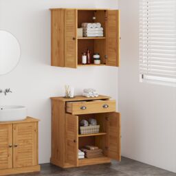Berkfield Home Bathroom Furniture Set with Drawer with Shelf with Storage with Door 2 pcs Brown Solid wood pine - thumbnail 4
