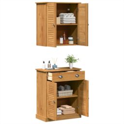 Berkfield Home Bathroom Furniture Set with Drawer with Shelf with Storage with Door 2 pcs Brown Solid wood pine - thumbnail 3