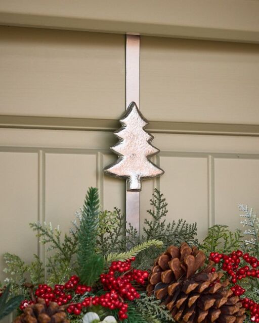 Dibor Silver Tree Over Door Christmas Decoration Wreath Hanger Hook H29 x D12cm - image 1