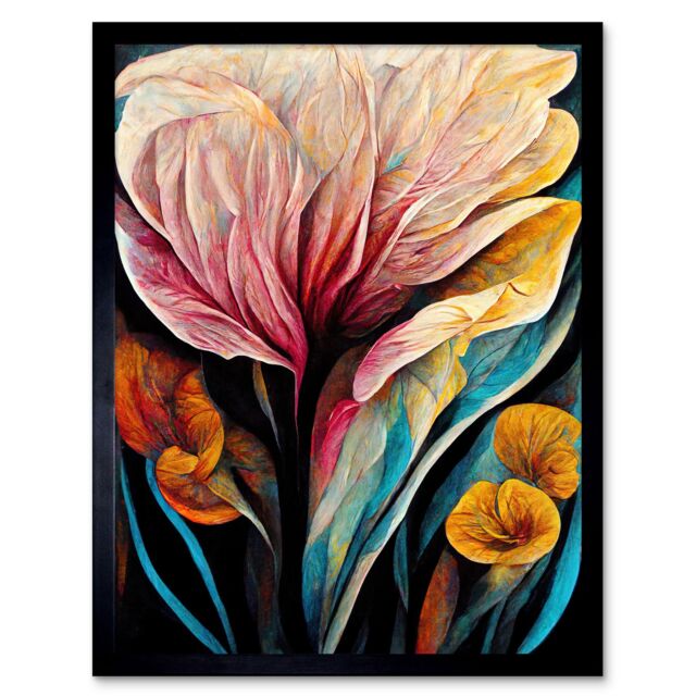 "Artery8 Wall Art Print Abstract Tropical Floral Bloom Acrylic Flower Art Framed in Black - Size: W12"" x H16""" - image 1