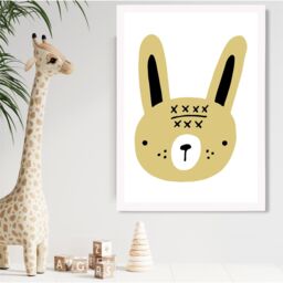 ARTZE Cute Yellow Rabbit Scandi Animal Framed Print SIZE: A3 with White Frame - Size: A4 - thumbnail 2