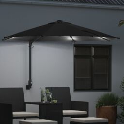 Berkfield Home Wall-mounted Garden Parasol with LEDs Black 248 cm - thumbnail 3