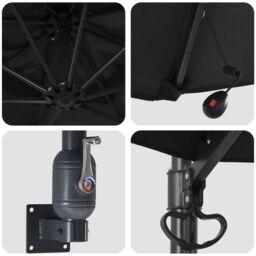 Berkfield Home Wall-mounted Garden Parasol with LEDs Black 248 cm - thumbnail 7