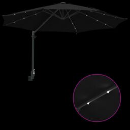 Berkfield Home Wall-mounted Garden Parasol with LEDs Black 248 cm - thumbnail 9