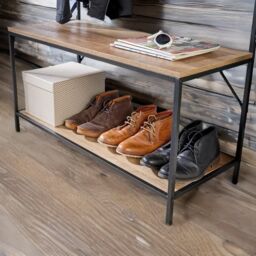 Rafaelo Mobilia Industrial Coat Rack Stand With 2 Shelves & 7 Hooks in Natural - thumbnail 4