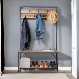 Rafaelo Mobilia Industrial Coat Rack Stand With 2 Shelves & 7 Hooks in Natural - thumbnail 3