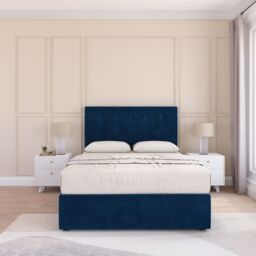 Sloomy Highbury Plush Velvet Memory Foam Bed Set With No Drawers, Mattress & Headboard in Navy - Size: Super King - thumbnail 1