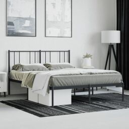 Berkfield Home Metal Bed Frame with Headboard Black 120x190 cm Small Double - thumbnail 4