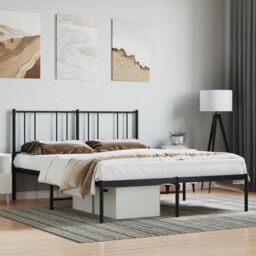 Berkfield Home Metal Bed Frame with Headboard Black 120x190 cm Small Double - thumbnail 1