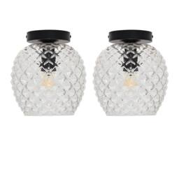 First Choice Lighting Set of 2 Baine - Clear Textured Glass Black Ceiling Light Fittings - thumbnail 1