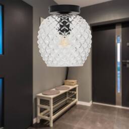 First Choice Lighting Set of 2 Baine - Clear Textured Glass Black Ceiling Light Fittings - thumbnail 4