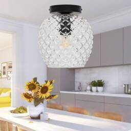 First Choice Lighting Set of 2 Baine - Clear Textured Glass Black Ceiling Light Fittings - thumbnail 5