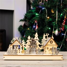 Netagon Battery Powered Wooden Light Up Festive Scene in Light Beige - thumbnail 4