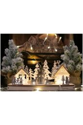 Netagon Battery Powered Wooden Light Up Festive Scene in Light Beige