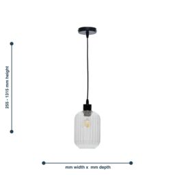 First Choice Lighting Set of 2 Batley - Clear Ribbed Glass with Black Pendant Fittings - thumbnail 6