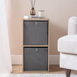 OHS 2 x Matte Velvet Cube Storage Box Folding Organiser Home Decor in Grey - thumbnail 1
